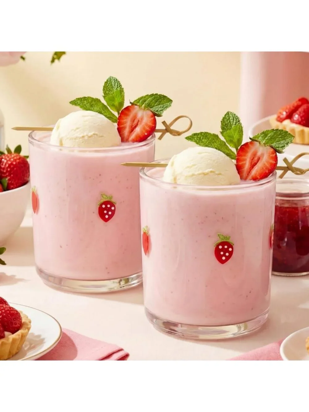 Strawberry Icon Juice Glasses - Set of 2, Fun Drinkware for Parties & Home Decor